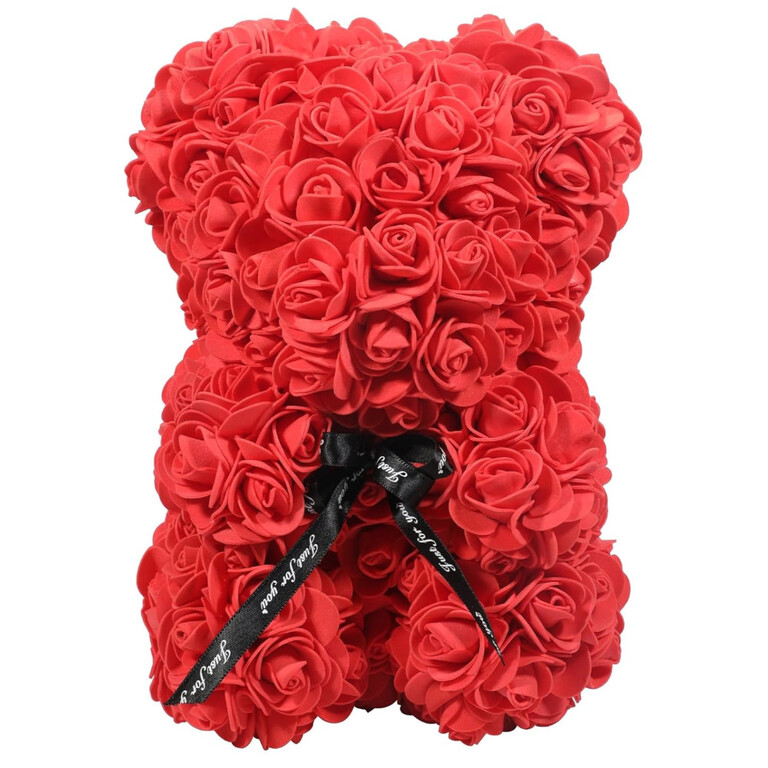 RÓŻANY MIŚ ROSE BEAR ZE SZTUCZNYCH RÓŻ 24CM NWSX CZERWONY !OPIS! (1)