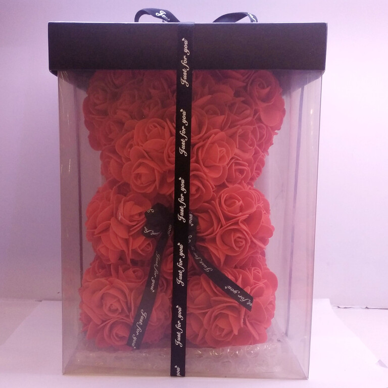 RÓŻANY MIŚ ROSE BEAR ZE SZTUCZNYCH RÓŻ 24CM NWSX CZERWONY !OPIS! (4)
